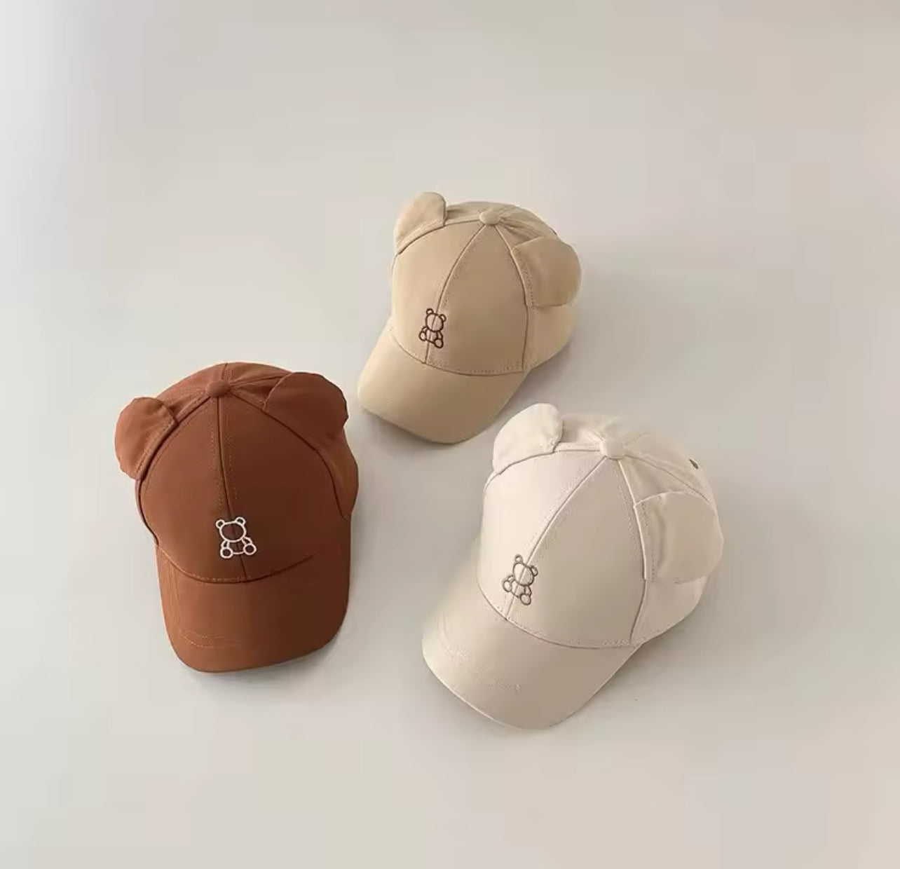 Cartoon Bear Baby Baseball Cap|Cute Solid Color |Toddler Sun Hat with Ears |Summer Adjustable Kids Boy Girl Peaked Cap