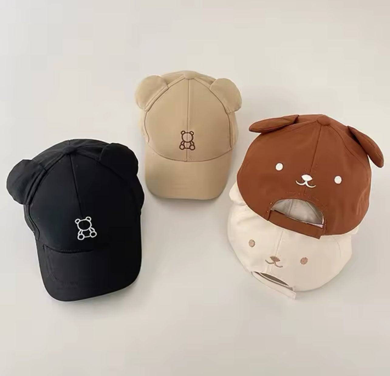 Cartoon Bear Baby Baseball Cap|Cute Solid Color |Toddler Sun Hat with Ears |Summer Adjustable Kids Boy Girl Peaked Cap
