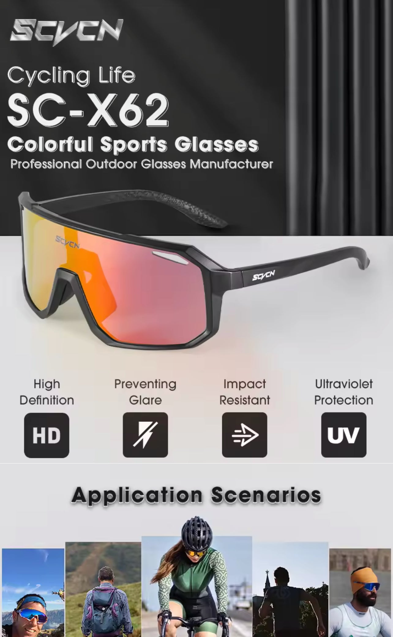 SCVCN Cycling Glasses Bike Sunglasses Men UV400
Eyewear Sports MTB Outdoor Goggles Bicycle Women
Sunglasses Multi Color Riding