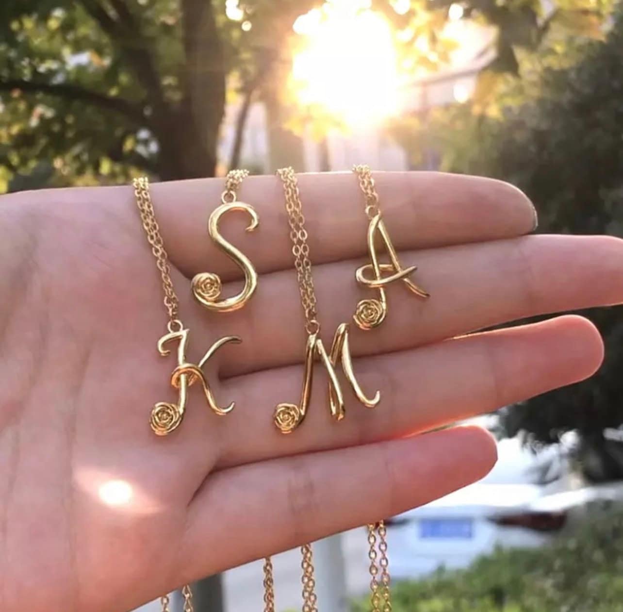 Stainless Steel Rose Flower A-Z Letter Necklaces For Women Flower Initial Pendant Choker Necklace Alphabet Boho Jewelry Gift