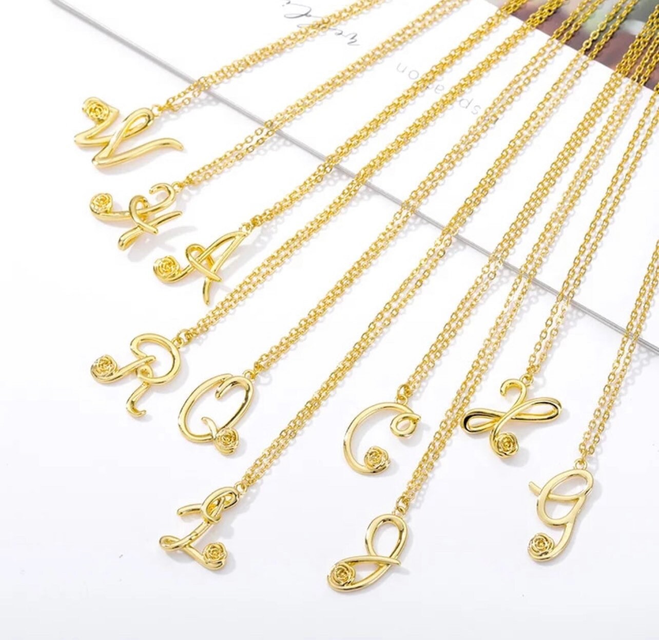 Stainless Steel Rose Flower A-Z Letter Necklaces For Women Flower Initial Pendant Choker Necklace Alphabet Boho Jewelry Gift