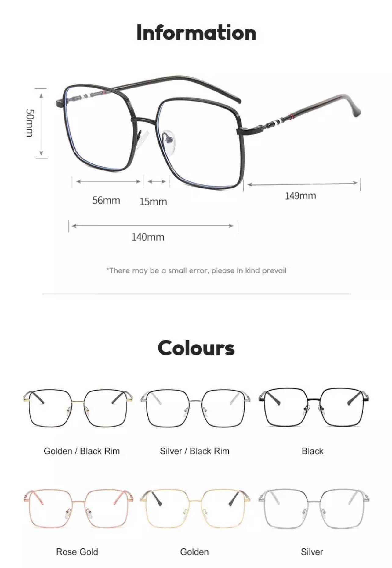 New Anti-Blue Light Fashion Metal Square Glasses |Women Men| Frame Oversized Optical Eyeglasses Frames