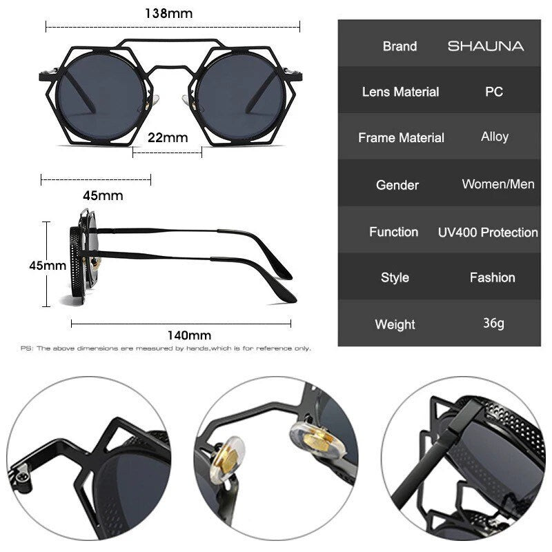 Retro Metal Polygon Hollow Sunglasses |Women Men|Fashion Round Punk | Gradient Mirror Sun Glasses Shades UV400