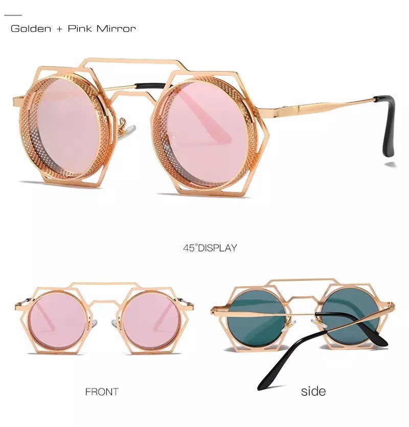 Retro Metal Polygon Hollow Sunglasses |Women Men|Fashion Round Punk | Gradient Mirror Sun Glasses Shades UV400