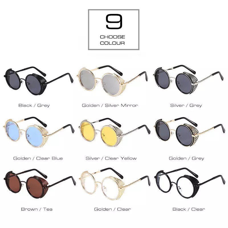 New Retro Round Steampunk Sunglasses |Women Men| Vintage Punk Shades UV400