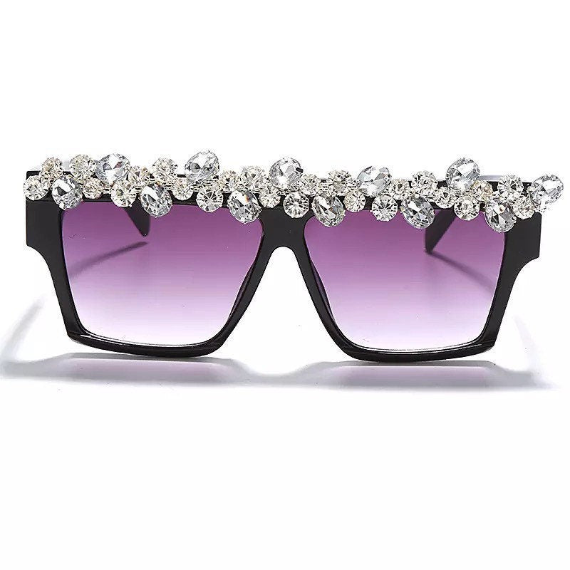 Oversized Square Diamond Sunglasses |Women Men|Luxury Brand Fashion |Rhinestone Sunglasses| One Piece Punk Shades Glasses