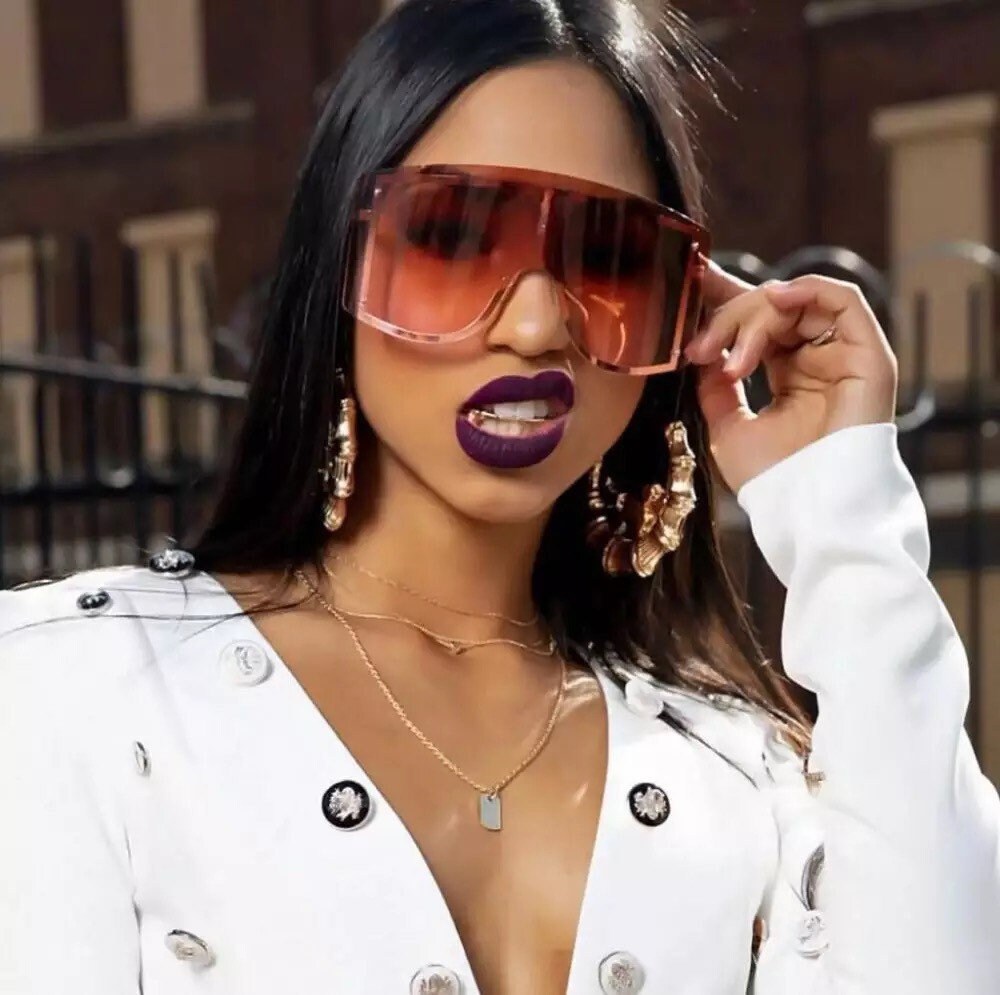 Oversized Women Blue Yellow Gradient Sunglasses |Fashion Rimless Metal Female Shades |Luxury Brand Designer Personality Eyewear
