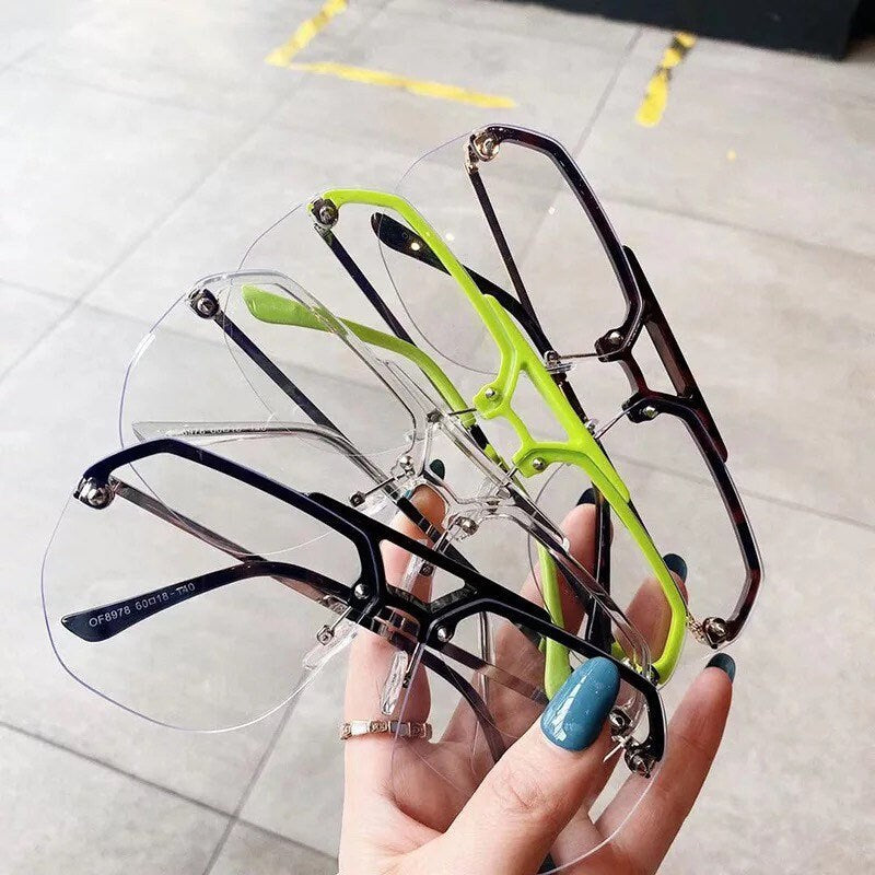 Fashion Half Frames Oversized |Women Men|Square Sunglasses Trending|Anti-Blue Computer Glasses UV400|Summer glasses