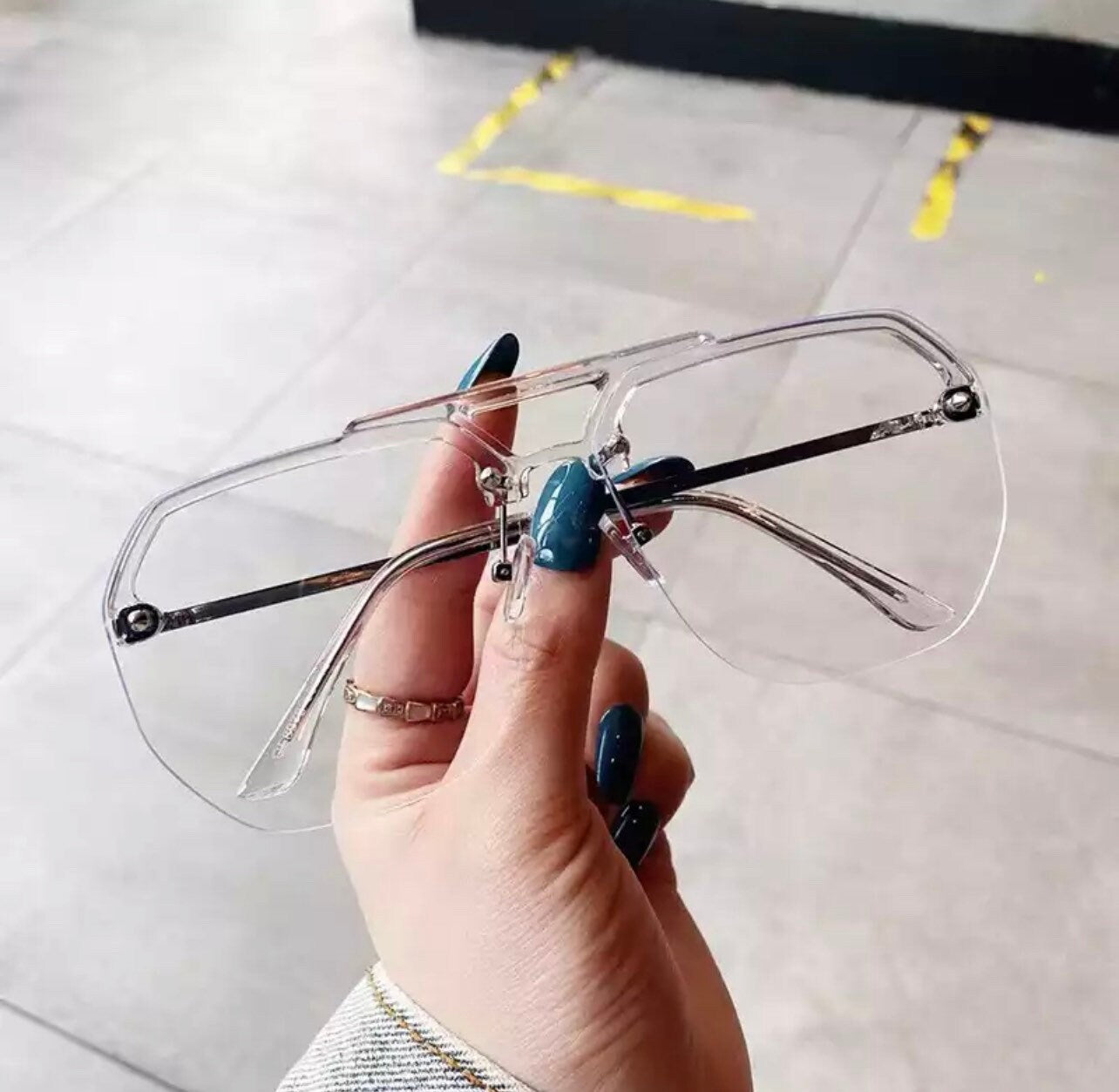 Fashion Half Frames Oversized |Women Men|Square Sunglasses Trending|Anti-Blue Computer Glasses UV400|Summer glasses