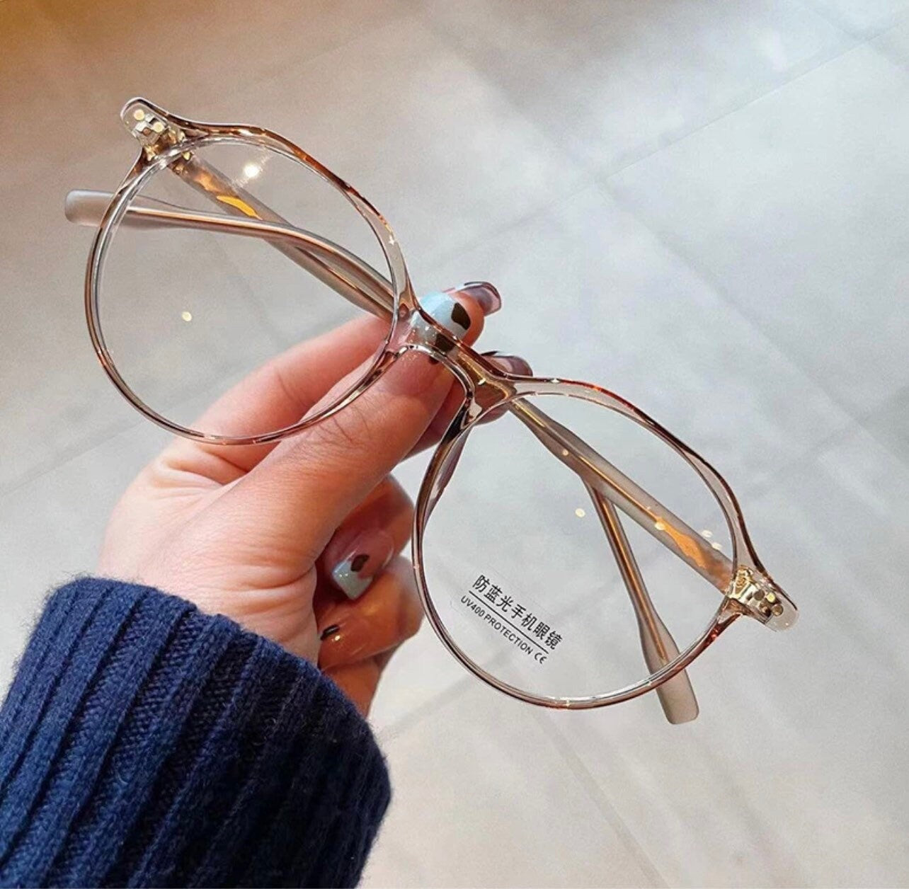 Fashion TR90 Round Glasses Frame|Women Men| Retro Rivets Decoration|Clear Anti-blue Light Eyewear|Optical Frames
