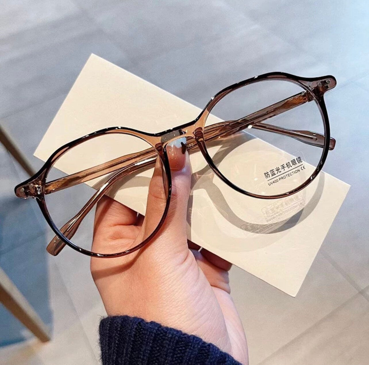 Fashion TR90 Round Glasses Frame|Women Men| Retro Rivets Decoration|Clear Anti-blue Light Eyewear|Optical Frames