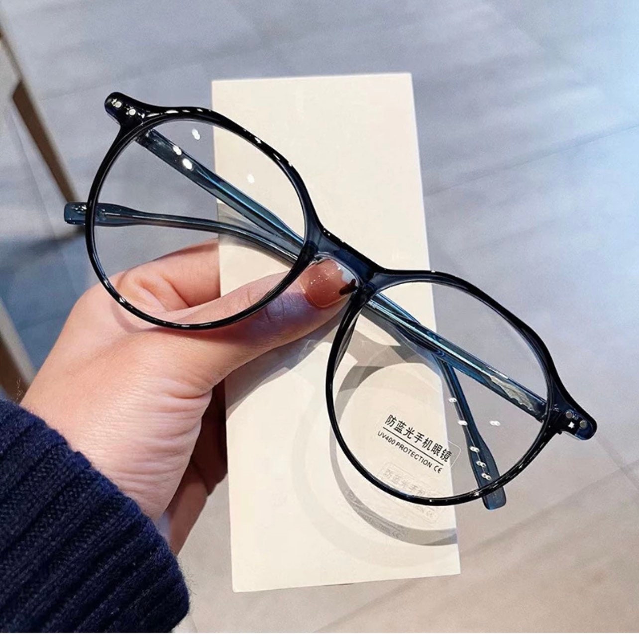 Fashion TR90 Round Glasses Frame|Women Men| Retro Rivets Decoration|Clear Anti-blue Light Eyewear|Optical Frames
