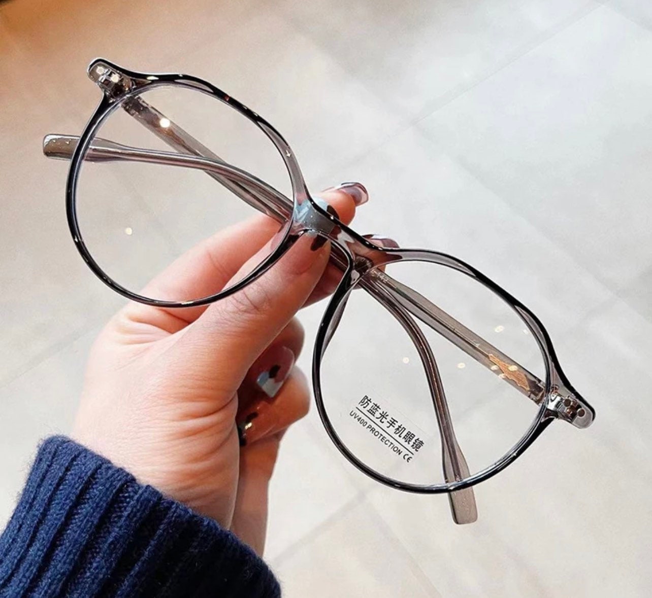 Fashion TR90 Round Glasses Frame|Women Men| Retro Rivets Decoration|Clear Anti-blue Light Eyewear|Optical Frames
