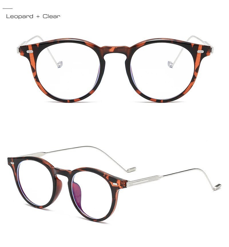Retro Anti Blue Light Round|Women Men|Glasses Frame Fashion |Spring Hinge Clear Optical Eyewear| Leopard Computer Glasses