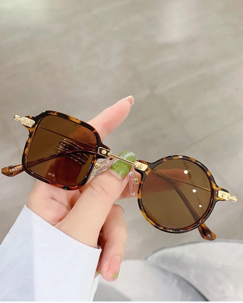 Retro Unique Square Round Sunglasses |Women Men|Fashion Clear Ocean Lens Shades UV400|Punk Sun Glasses