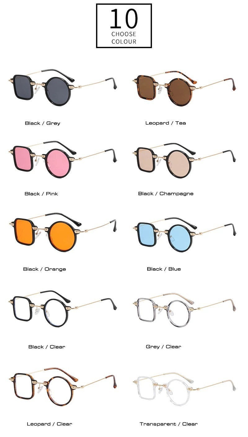 Retro Unique Square Round Sunglasses |Women Men|Fashion Clear Ocean Lens Shades UV400|Punk Sun Glasses