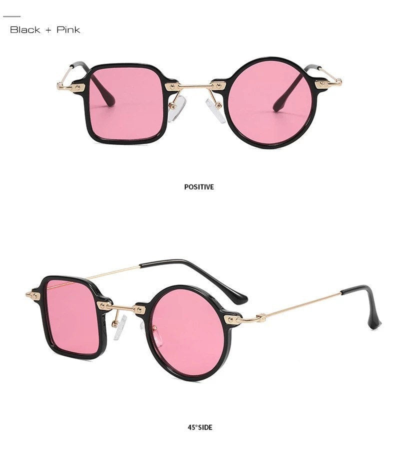 Retro Unique Square Round Sunglasses |Women Men|Fashion Clear Ocean Lens Shades UV400|Punk Sun Glasses