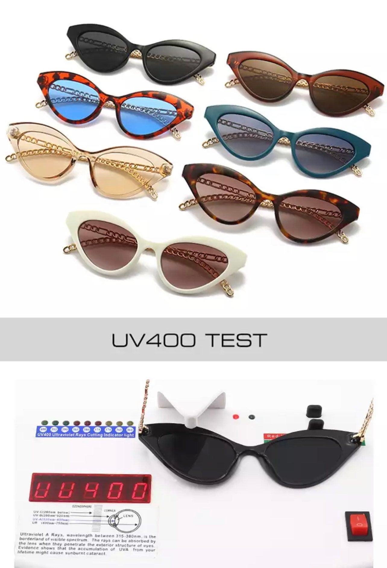 Retro Small Cat Eye Sunglasses| Women Men| Fashion Chain Decoration |Brand Designer |Trending Leopard Champagne Sun Glasses