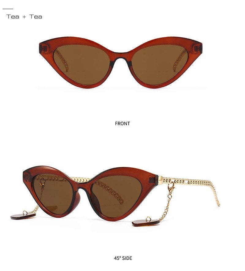 Retro Small Cat Eye Sunglasses| Women Men| Fashion Chain Decoration |Brand Designer |Trending Leopard Champagne Sun Glasses