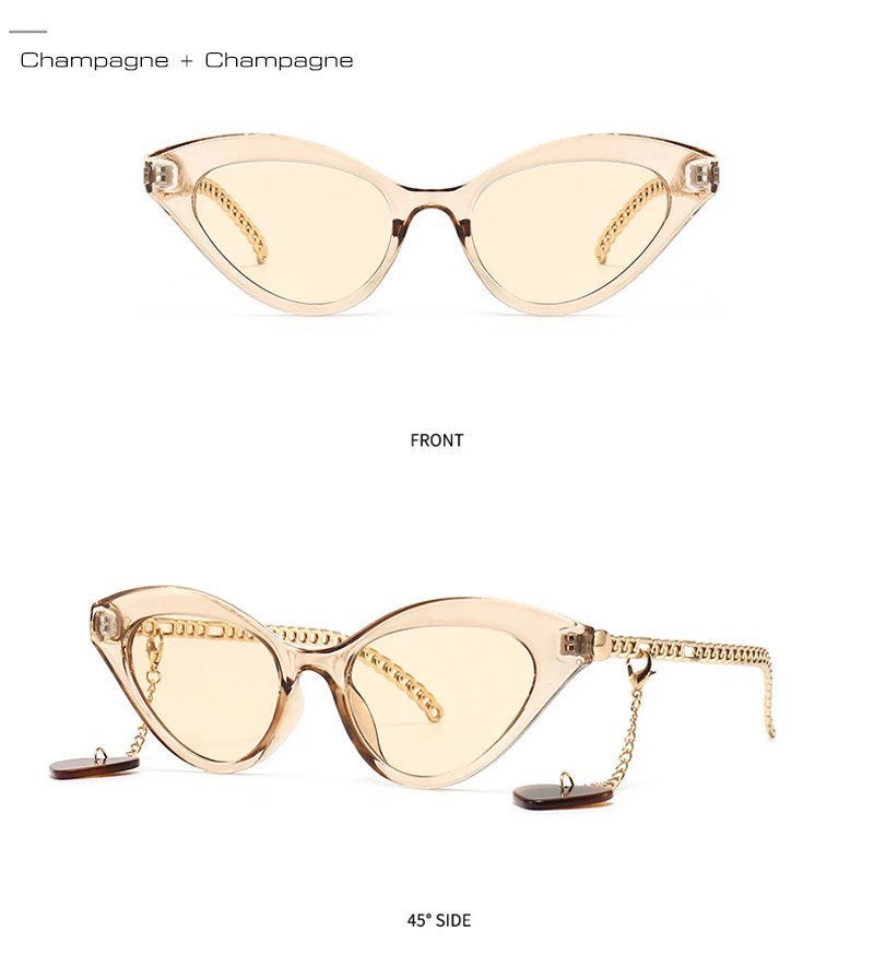 Retro Small Cat Eye Sunglasses| Women Men| Fashion Chain Decoration |Brand Designer |Trending Leopard Champagne Sun Glasses