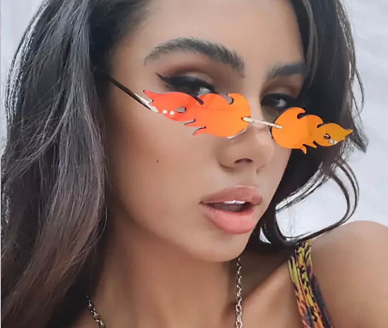 New Summer Ins Popular Fire Sunglasses |Women Men|Amazing Small Rimless Wave| Cat Eye Sunglasses|Eyeglasses frames