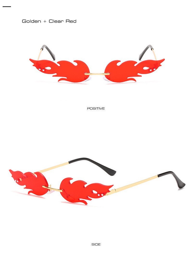 New Summer Ins Popular Fire Sunglasses |Women Men|Amazing Small Rimless Wave| Cat Eye Sunglasses|Eyeglasses frames