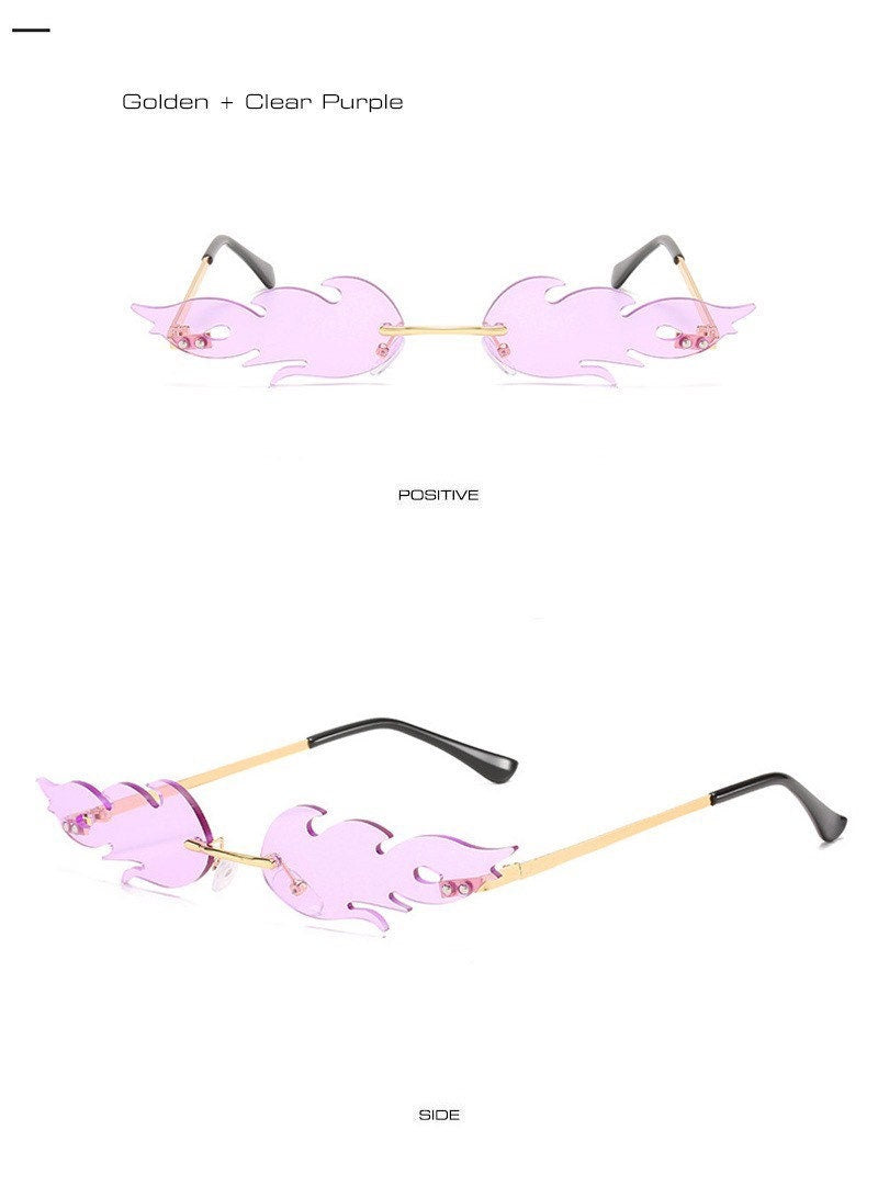 New Summer Ins Popular Fire Sunglasses |Women Men|Amazing Small Rimless Wave| Cat Eye Sunglasses|Eyeglasses frames