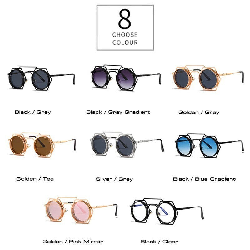 Retro Metal Polygon Hollow Sunglasses |Women Men|Fashion Round Punk | Gradient Mirror Sun Glasses Shades UV400