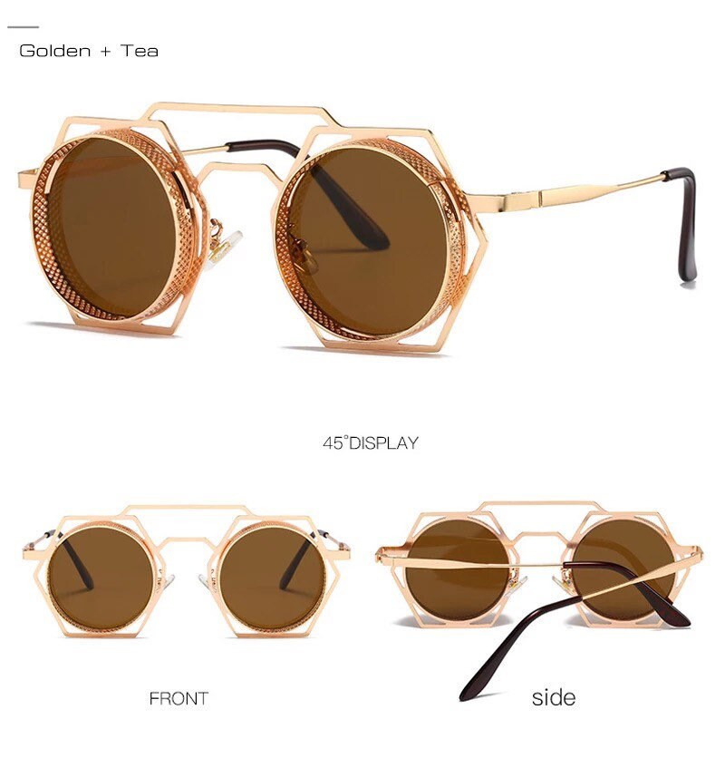 Retro Metal Polygon Hollow Sunglasses |Women Men|Fashion Round Punk | Gradient Mirror Sun Glasses Shades UV400
