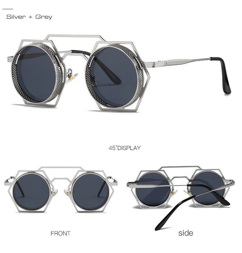 Retro Metal Polygon Hollow Sunglasses |Women Men|Fashion Round Punk | Gradient Mirror Sun Glasses Shades UV400