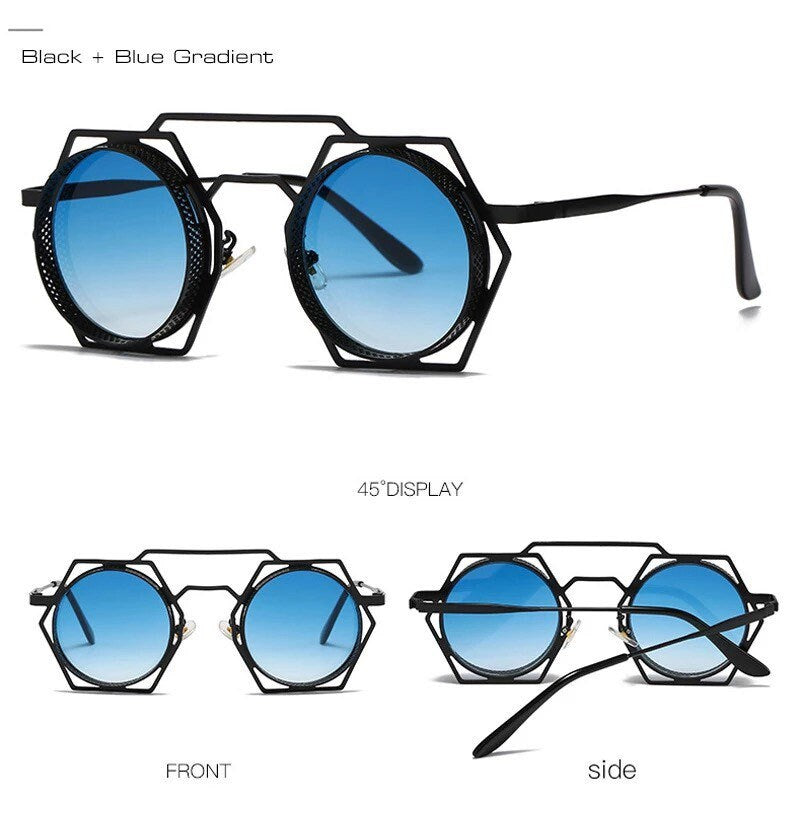 Retro Metal Polygon Hollow Sunglasses |Women Men|Fashion Round Punk | Gradient Mirror Sun Glasses Shades UV400