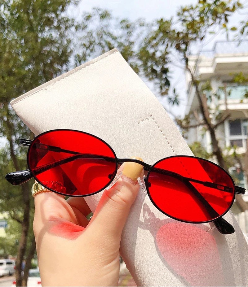 Ins Popular Small Round summer Sunglasses|Women Men| Retro Metal Punk Oval Clear Ocean Lens | Eyewear Shades UV400 Sun Glasses