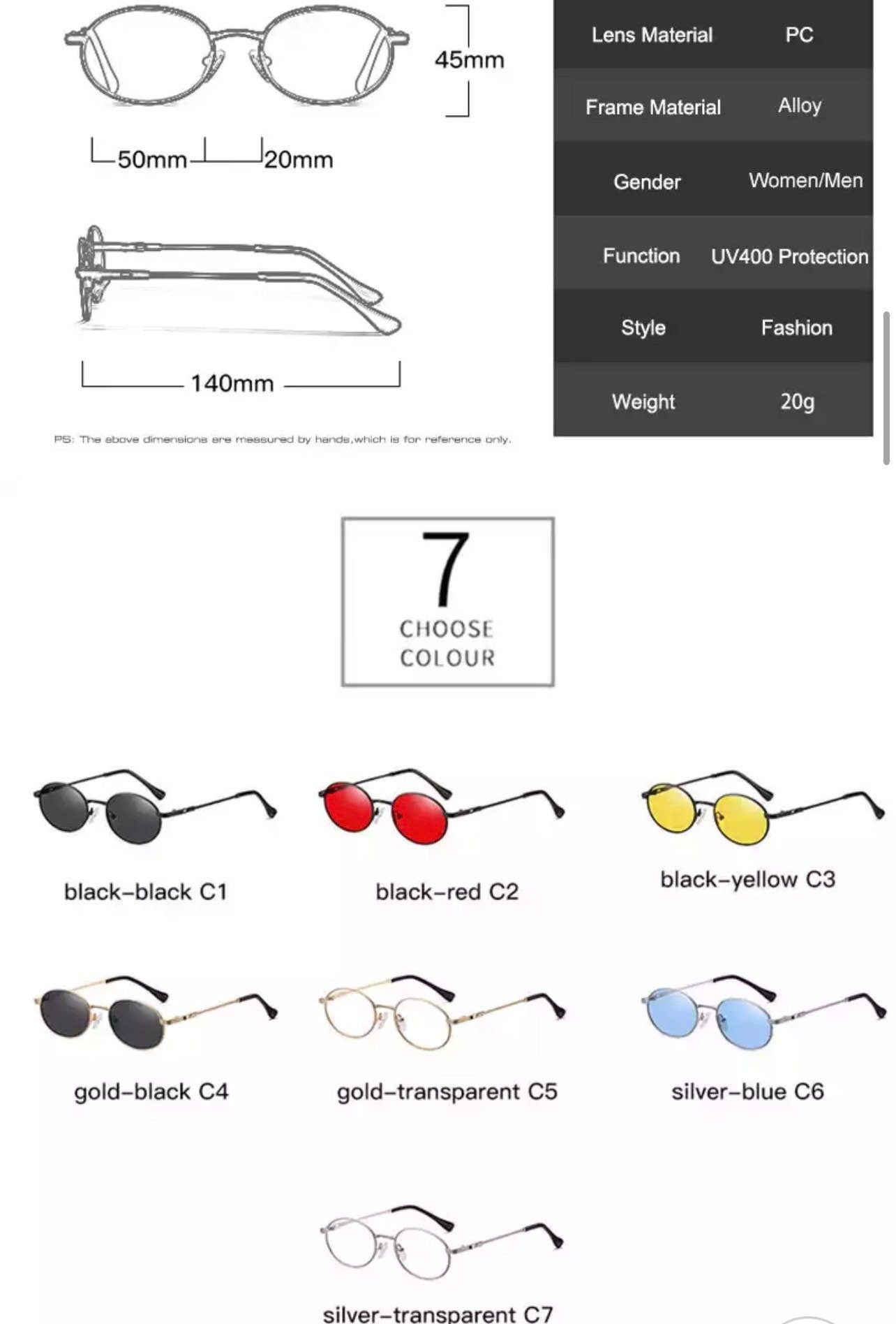 Ins Popular Small Round summer Sunglasses|Women Men| Retro Metal Punk Oval Clear Ocean Lens | Eyewear Shades UV400 Sun Glasses