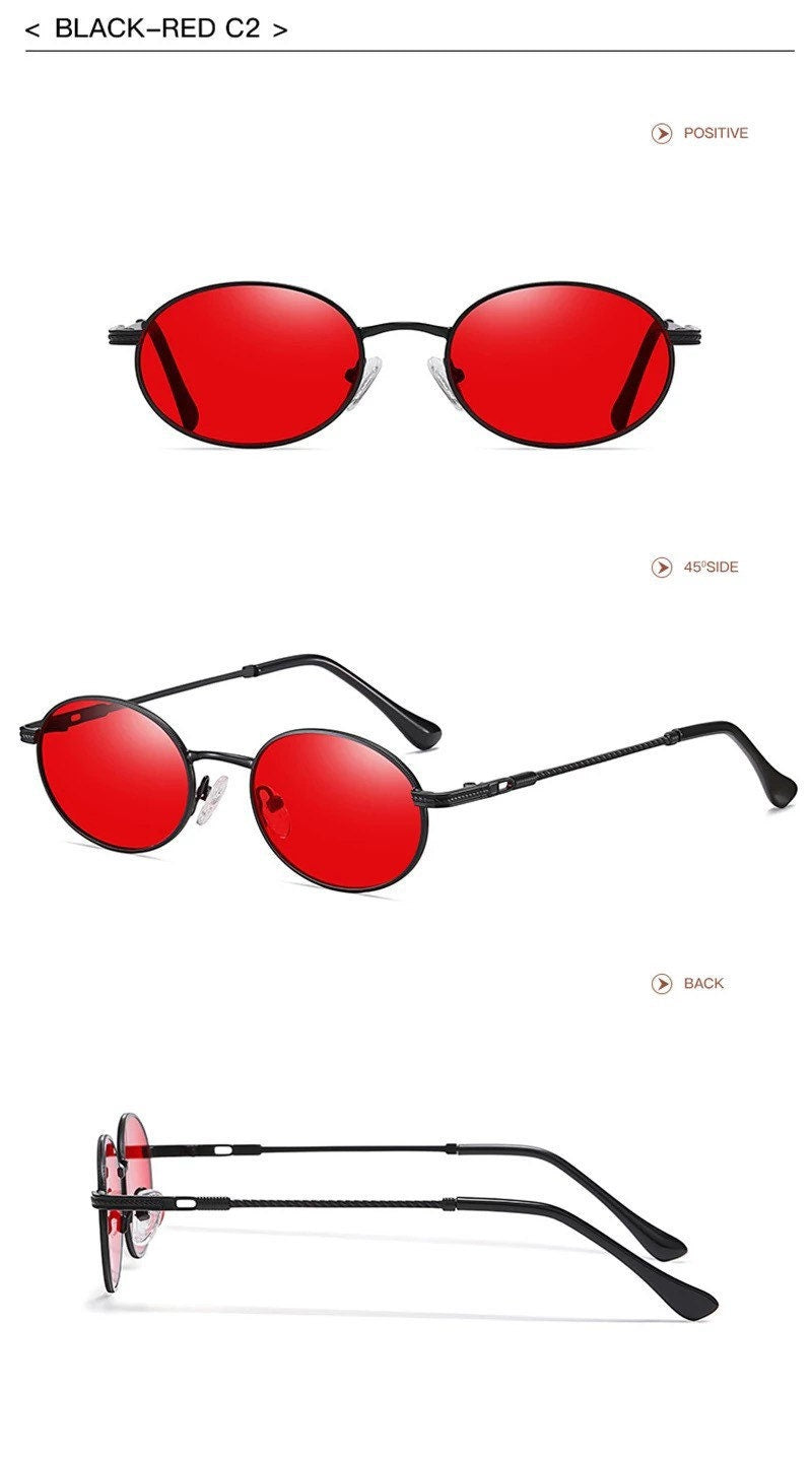 Ins Popular Small Round summer Sunglasses|Women Men| Retro Metal Punk Oval Clear Ocean Lens | Eyewear Shades UV400 Sun Glasses