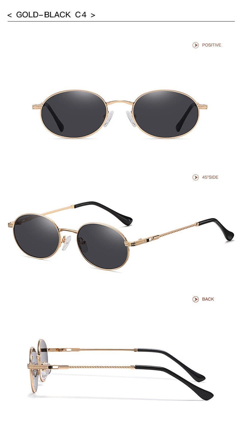 Ins Popular Small Round summer Sunglasses|Women Men| Retro Metal Punk Oval Clear Ocean Lens | Eyewear Shades UV400 Sun Glasses