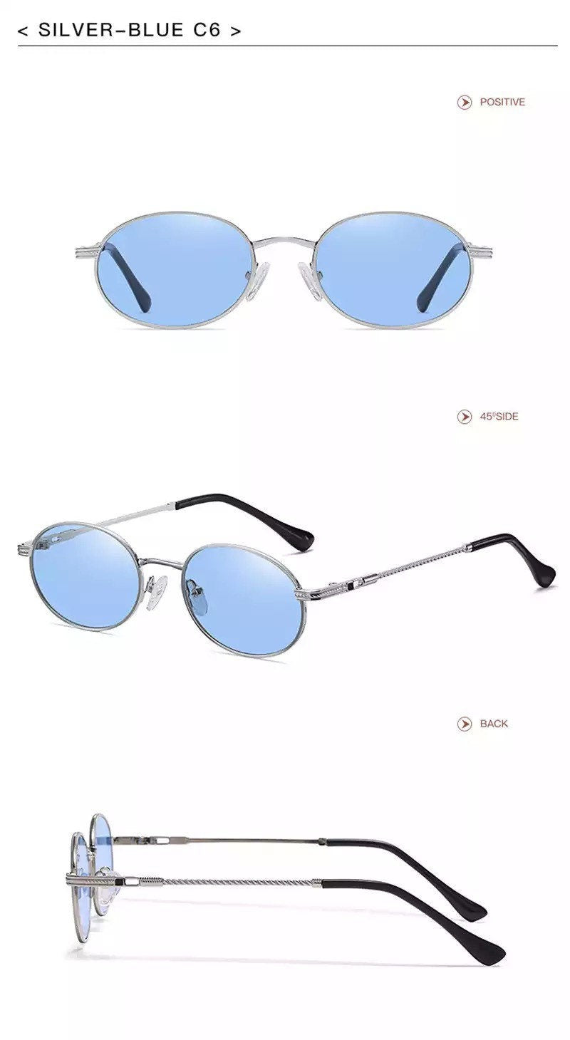 Ins Popular Small Round summer Sunglasses|Women Men| Retro Metal Punk Oval Clear Ocean Lens | Eyewear Shades UV400 Sun Glasses