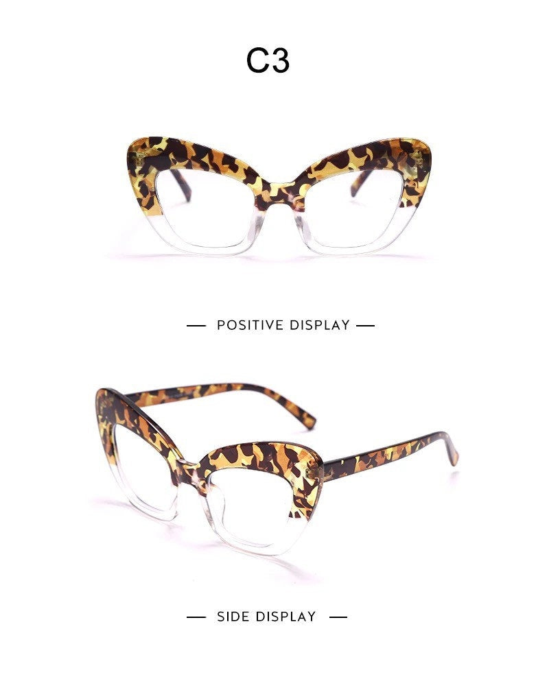 Cat Eye Transparent Glasses Women Gradient Leopard Big Frame Optical Fashion Computer Prescription Eyeglasses Vintage Glasses
