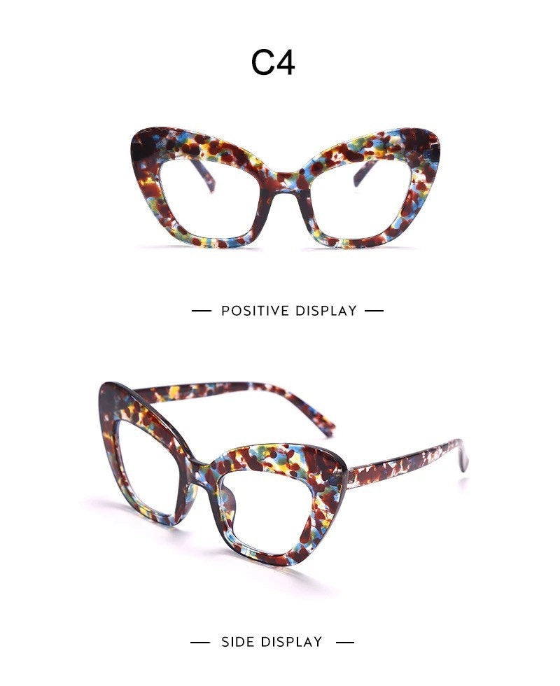 Cat Eye Transparent Glasses Women Gradient Leopard Big Frame Optical Fashion Computer Prescription Eyeglasses Vintage Glasses