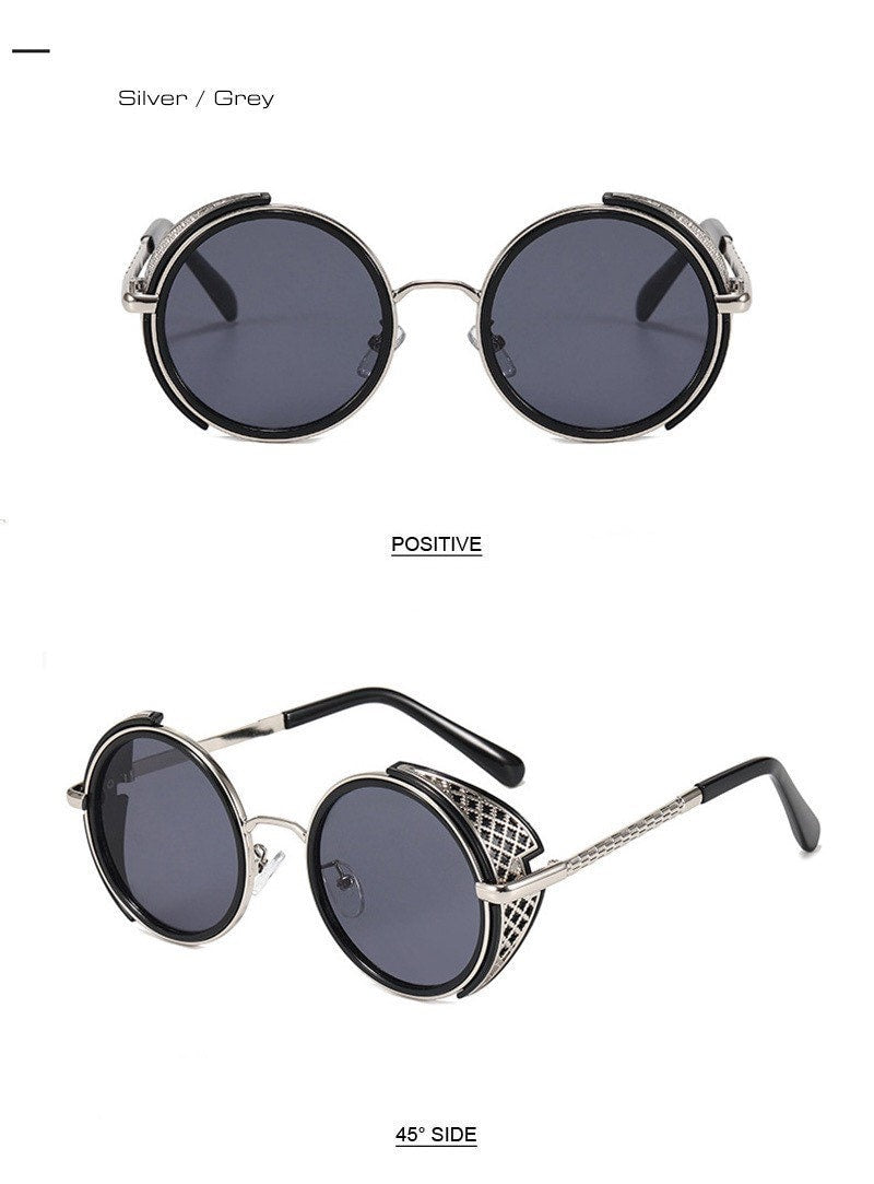 New Retro Round Steampunk Sunglasses |Women Men| Vintage Punk Shades UV400