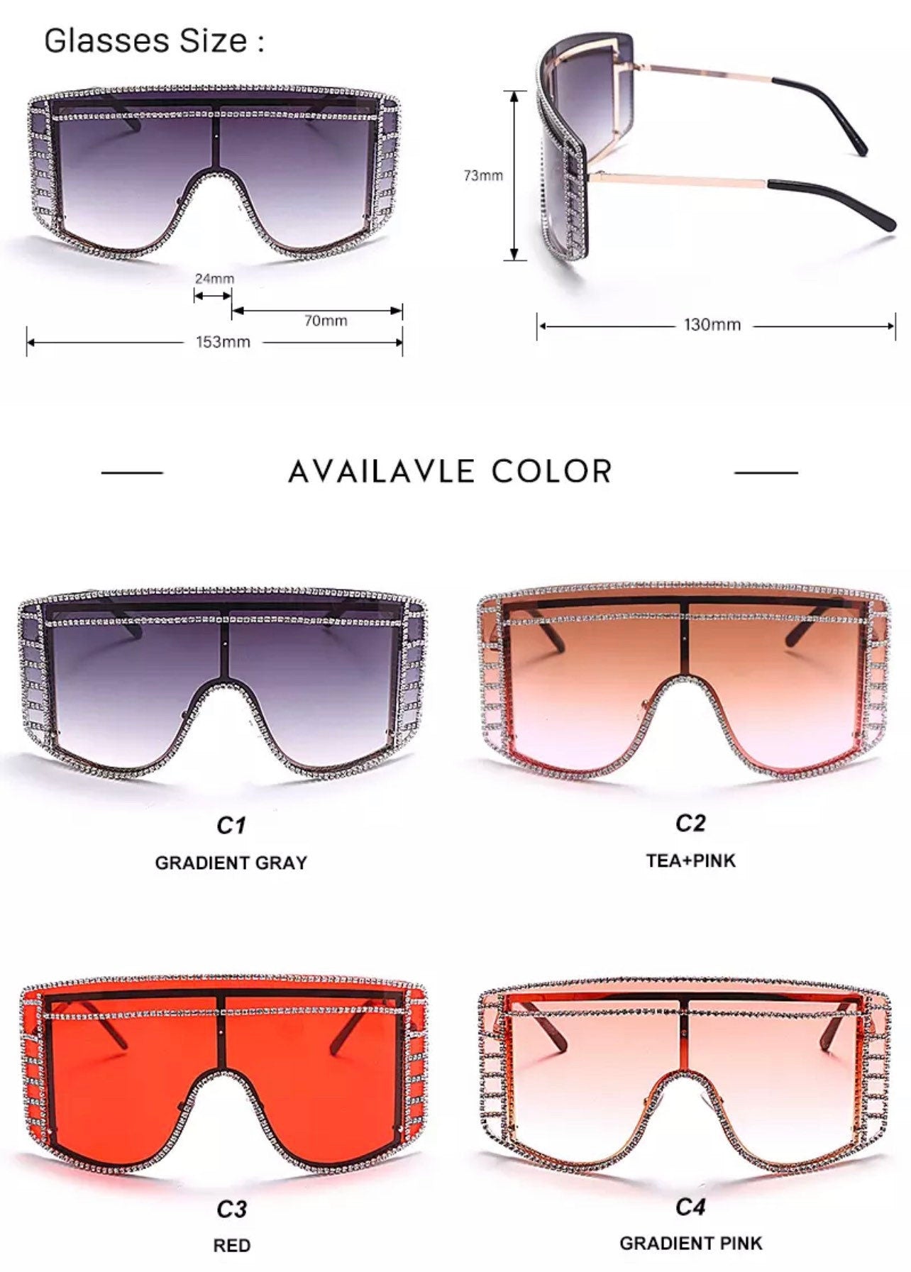 Oversized Crystal Sunglasses |Women Men|Square Sunglasses |Bling Diamond Sunglasses Luxury Fashion Shade Uv400