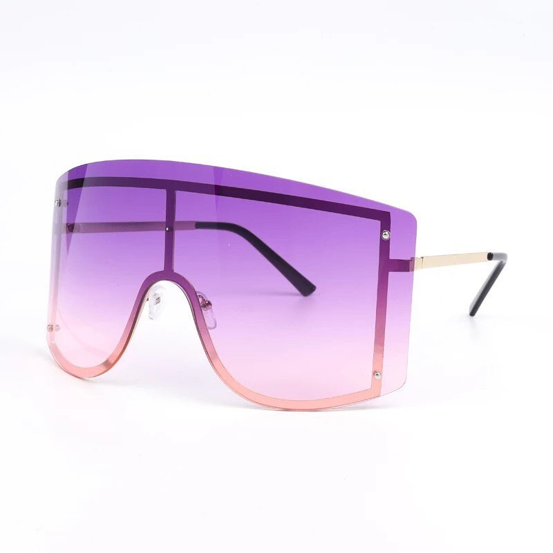 Oversized Women Blue Yellow Gradient Sunglasses |Fashion Rimless Metal Female Shades |Luxury Brand Designer Personality Eyewear