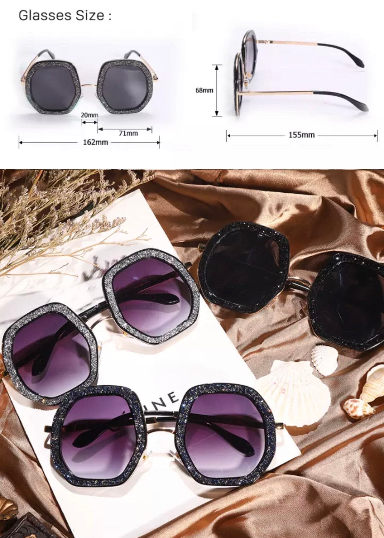 2022 Oversized Sunglasses |Women Men |Luxury Diamond Shiny Crystal Sun Glasses | UV400 Shades Eyewear Hipster Necessary