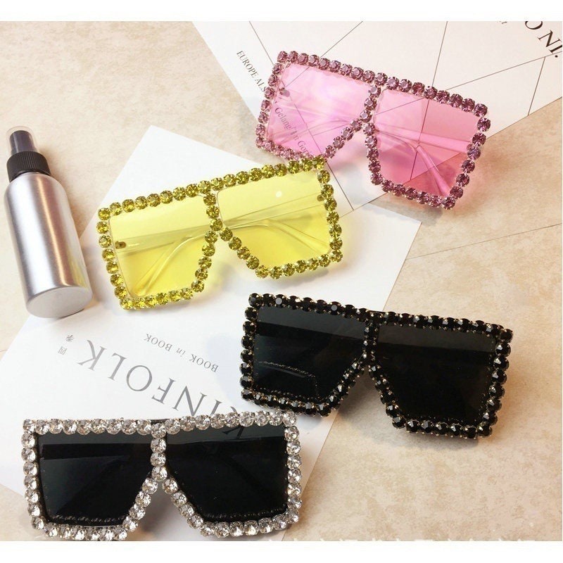 Oversized Crystal Sunglasses|Women Men| Square sunglasses |Bling Rhinestone Sun glasses|Luxury Fashion Shade UV 400