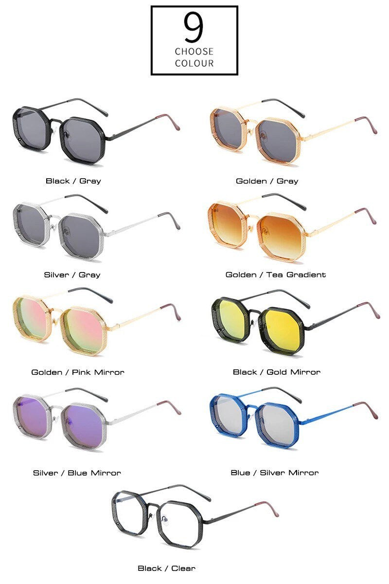 Summer glasses Retro Metal Steampunk |Polygon Square Hollow Sunglasses |Women Men|Fashion Mirror Gradient Shades |UV400 Sun Glasses