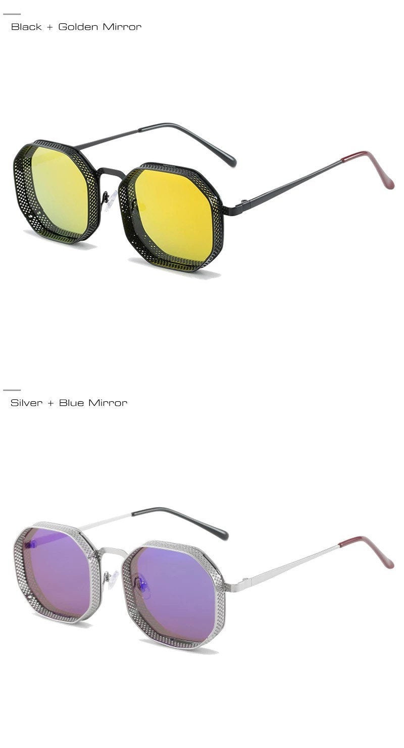Summer glasses Retro Metal Steampunk |Polygon Square Hollow Sunglasses |Women Men|Fashion Mirror Gradient Shades |UV400 Sun Glasses