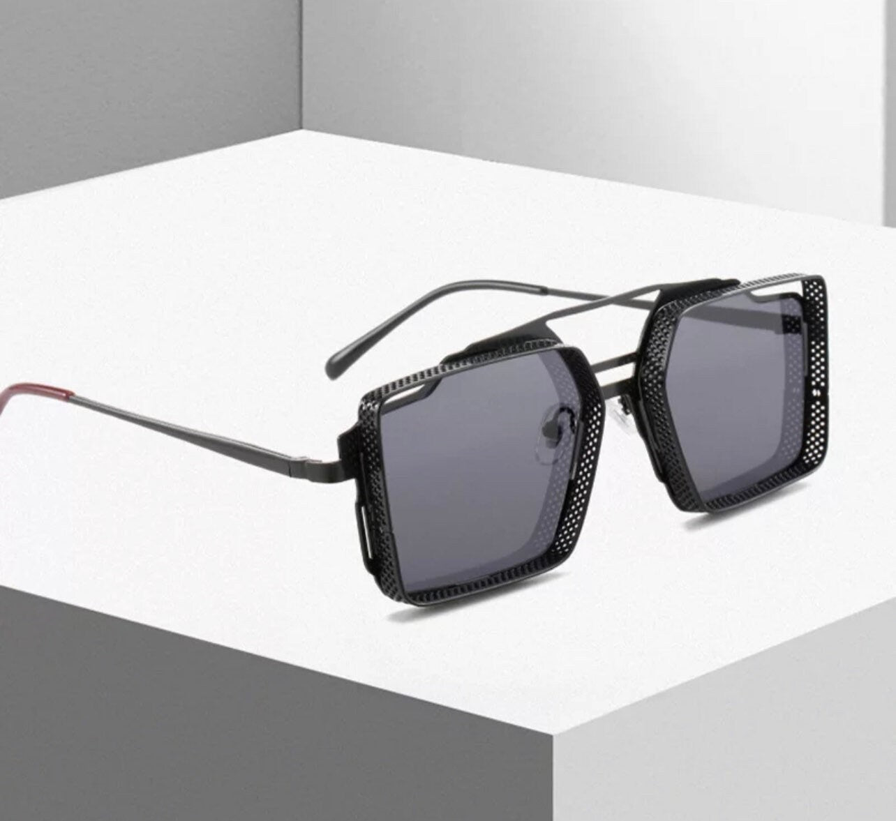 Summer Retro Metal Unisex Steampunk Square Double Bridges Sunglasses |Women Men|Eyeglasses Shades |Gradient Mirror| Punk Sun Glasses