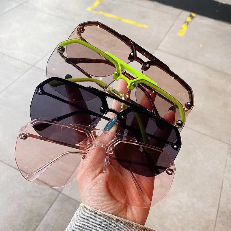 Fashion Half Frames Oversized |Women Men|Square Sunglasses Trending|Anti-Blue Computer Glasses UV400|Summer glasses