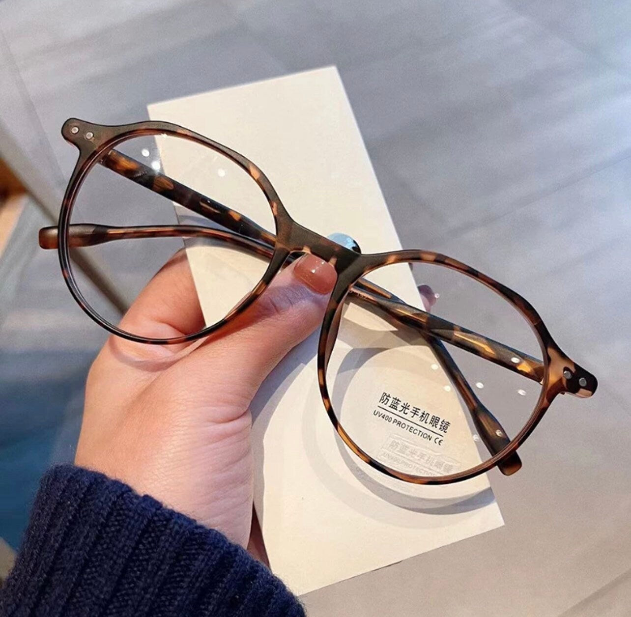 Fashion TR90 Round Glasses Frame|Women Men| Retro Rivets Decoration|Clear Anti-blue Light Eyewear|Optical Frames