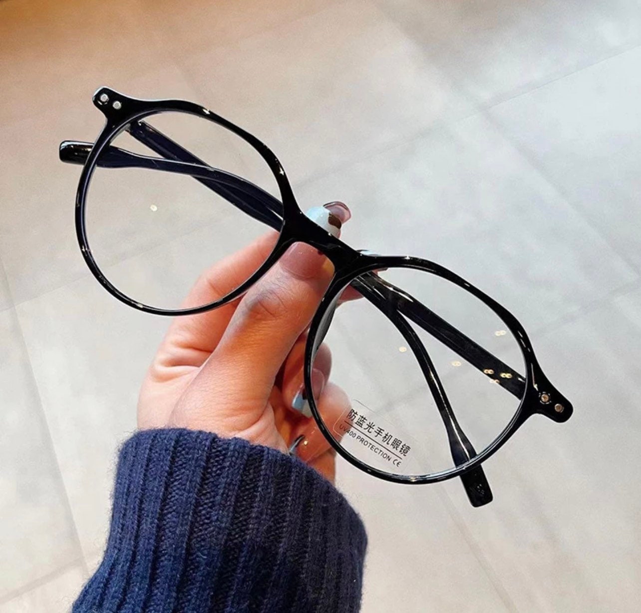 Fashion TR90 Round Glasses Frame|Women Men| Retro Rivets Decoration|Clear Anti-blue Light Eyewear|Optical Frames