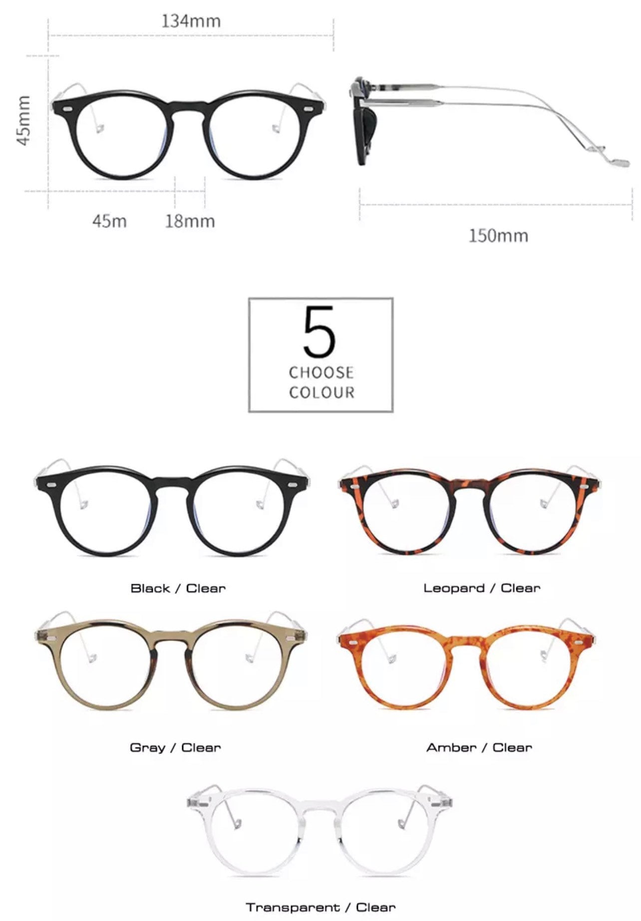 Retro Anti Blue Light Round|Women Men|Glasses Frame Fashion |Spring Hinge Clear Optical Eyewear| Leopard Computer Glasses